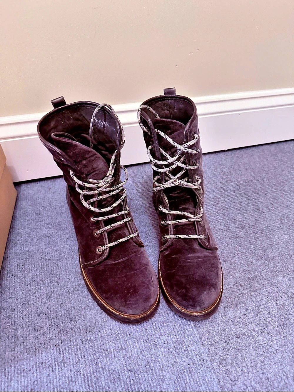 Stuart Weitzman Black Lace-Up Combat Boots